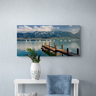 Discover Landscape Canvas Art, Mountains Jetty Sea Landscape Motivational Canvas Artwork, Be in the Now by Original Greattness™ Canvas Wall Art Print