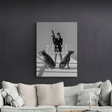 Discover Modern Photography Canvas Art, Doberman Women Gun Motivational Canvas Art, Doberman Women by Original Greattness™ Canvas Wall Art Print