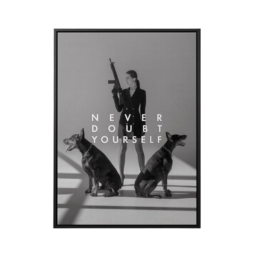 Discover Modern Photography Canvas Art, Doberman Women Gun Motivational Canvas Art, Doberman Women by Original Greattness™ Canvas Wall Art Print