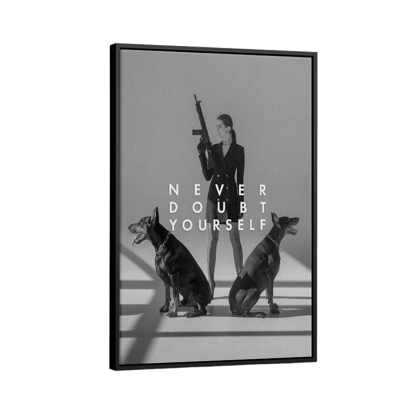 Discover Modern Photography Canvas Art, Doberman Women Gun Motivational Canvas Art, Doberman Women by Original Greattness™ Canvas Wall Art Print