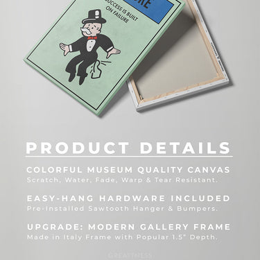 Discover Shop Monopoly Card Wall Art, Motivational Monopoly Properties Card, Failure Canvas Art, MONOPOLY PROPERTY - FAILURE by Original Greattness™ Canvas Wall Art Print