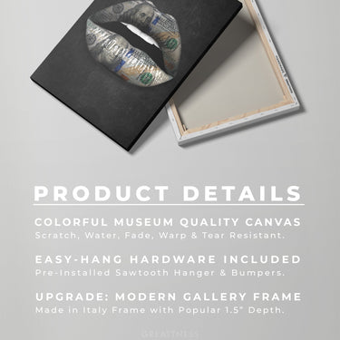 Discover Dollar Lips Canvas Art, Dollar Lips Canvas Art | Money Dollar Lips Wall Art, DOLLAR LIPS by Original Greattness™ Canvas Wall Art Print