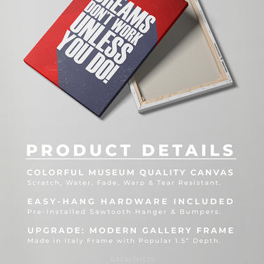 Discover Motivational Office Wall Art, Dreams Don't Work Unless You Do - Motivational Prints, RED DREAMS DON'T WORK UNLESS YOU DO by Original Greattness™ Canvas Wall Art Print