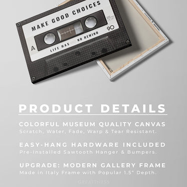 Discover Shop Music Retro Canvas Art, Cassette Music Canvas Wall Art for Home & Office, MAKE GOOD CHOICES CANVAS by Original Greattness™ Canvas Wall Art Print