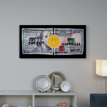 Discover Shop Money Dollar Canvas Art, Money Doesn't Buy Happiness Canvas Art, MONEY DOESN'T BUY HAPPINESS by Original Greattness™ Canvas Wall Art Print