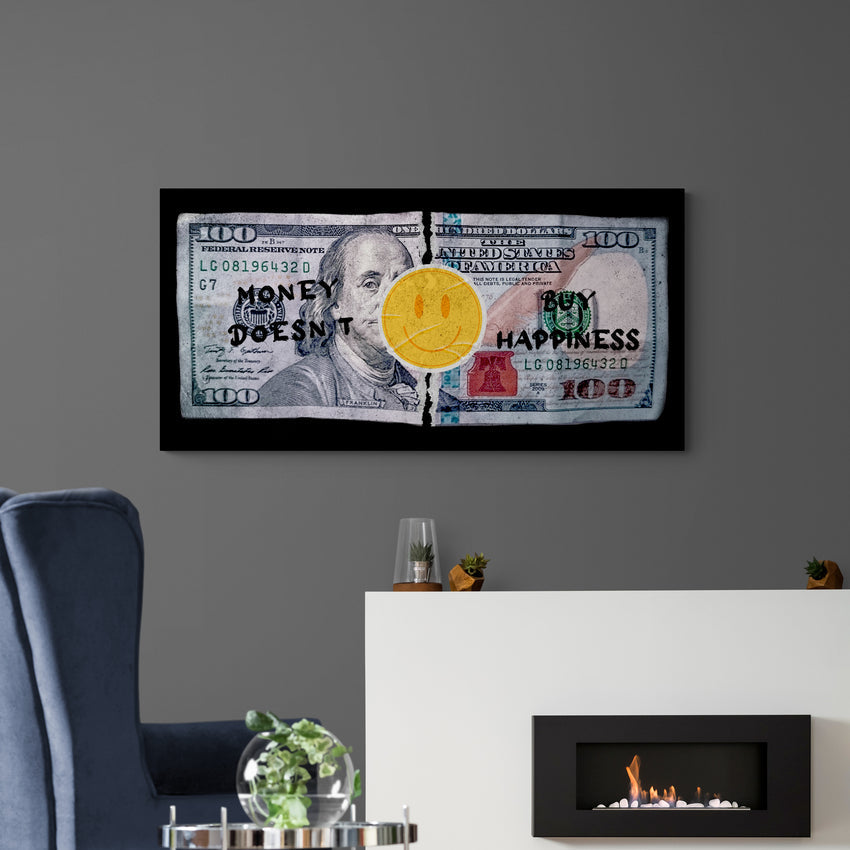 Discover Shop Money Dollar Canvas Art, Money Doesn't Buy Happiness Canvas Art, MONEY DOESN'T BUY HAPPINESS by Original Greattness™ Canvas Wall Art Print