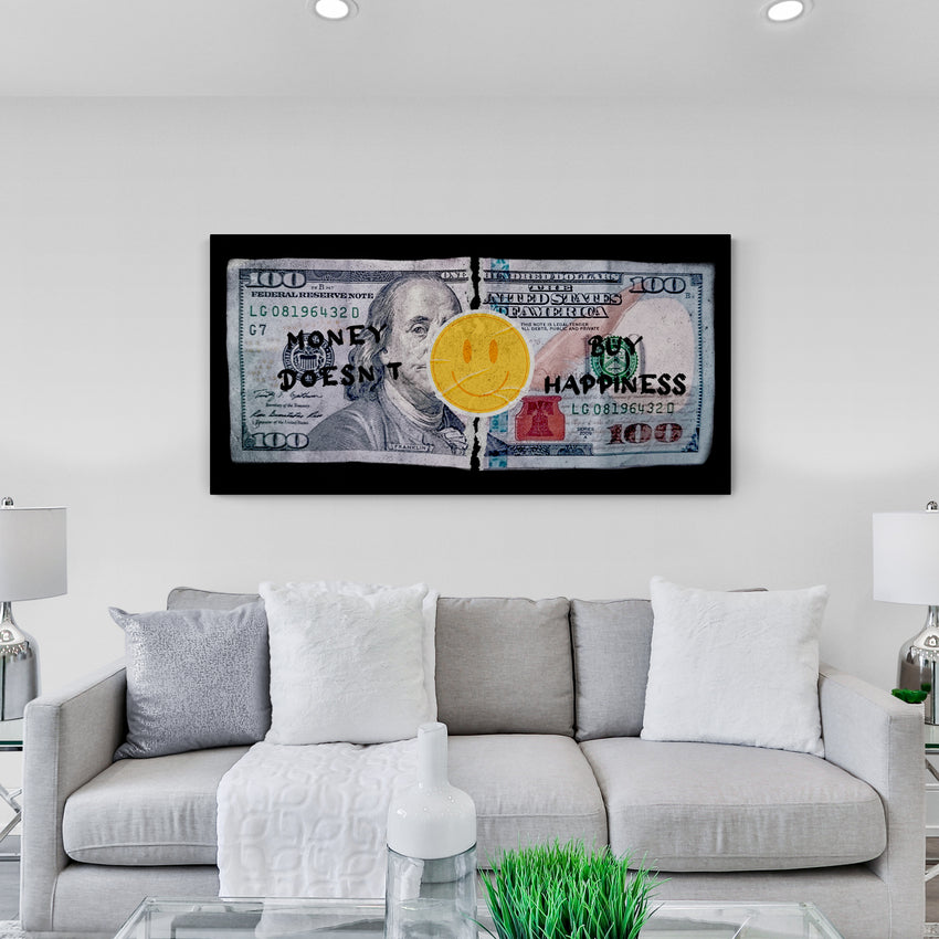 Discover Shop Money Dollar Canvas Art, Money Doesn't Buy Happiness Canvas Art, MONEY DOESN'T BUY HAPPINESS by Original Greattness™ Canvas Wall Art Print