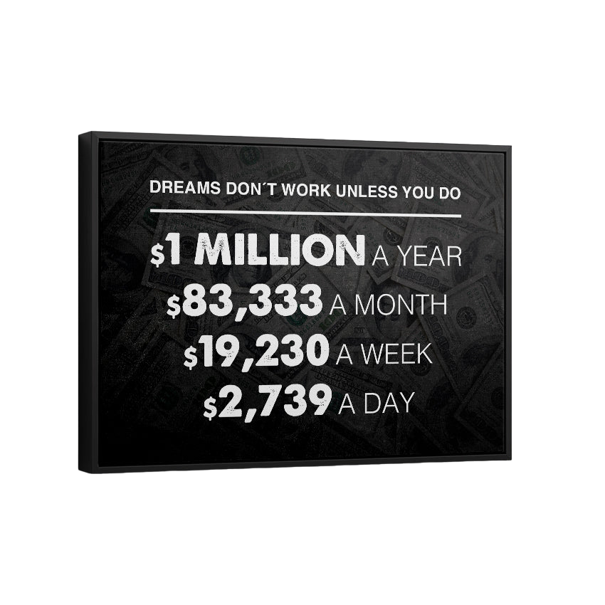 Discover Motivational Canvas Wall Art, One Million Dollars A Year Office Decor Wall Art , MILLION DOLLAR A YEAR by Original Greattness™ Canvas Wall Art Print