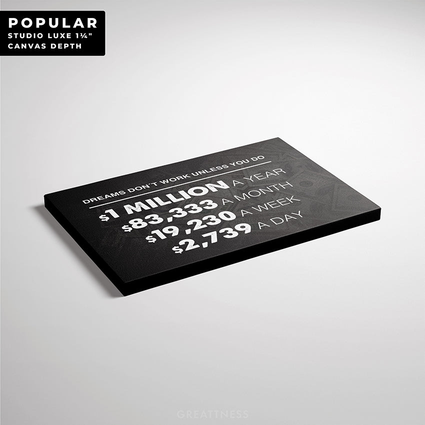 Discover Motivational Canvas Wall Art, One Million Dollars A Year Office Decor Wall Art , MILLION DOLLAR A YEAR by Original Greattness™ Canvas Wall Art Print