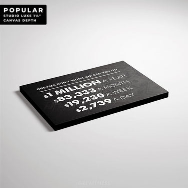 Discover Motivational Canvas Wall Art, One Million Dollars A Year Office Decor Wall Art , MILLION DOLLAR A YEAR by Original Greattness™ Canvas Wall Art Print