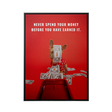 Discover Shop Red Motivational Canvas Art, Supreme Money Gun Dog Quote Red Canvas Art, SPEND AND EARNED MONEY by Original Greattness™ Canvas Wall Art Print
