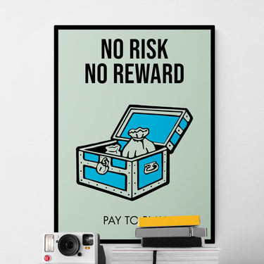 Discover Monopoly Card Canvas Art, Monopoly Broadway Motivational Canvas Wall Art , NO RISK NO REWARD by Original Greattness™ Canvas Wall Art Print
