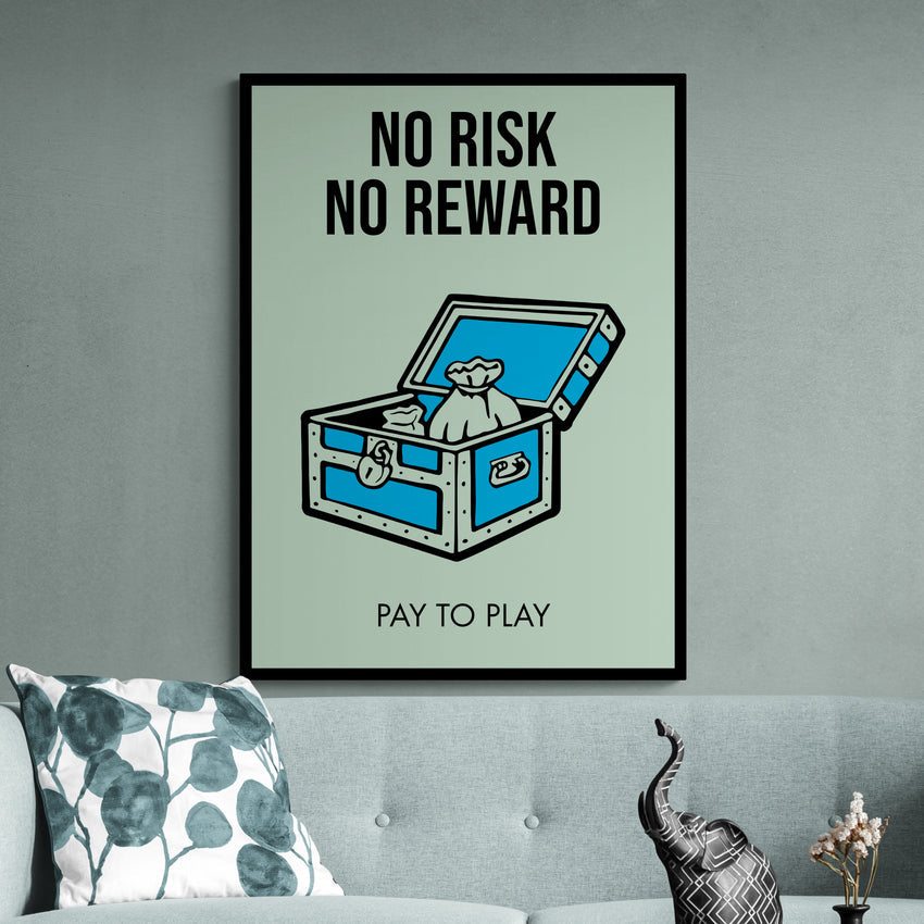 Discover Monopoly Card Canvas Art, Monopoly Broadway Motivational Canvas Wall Art , NO RISK NO REWARD by Original Greattness™ Canvas Wall Art Print