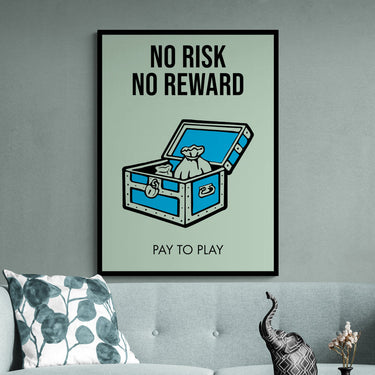 Discover Monopoly Card Canvas Art, Monopoly Broadway Motivational Canvas Wall Art , NO RISK NO REWARD by Original Greattness™ Canvas Wall Art Print
