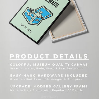 Discover Monopoly Card Canvas Art, Monopoly Broadway Motivational Canvas Wall Art , NO RISK NO REWARD by Original Greattness™ Canvas Wall Art Print