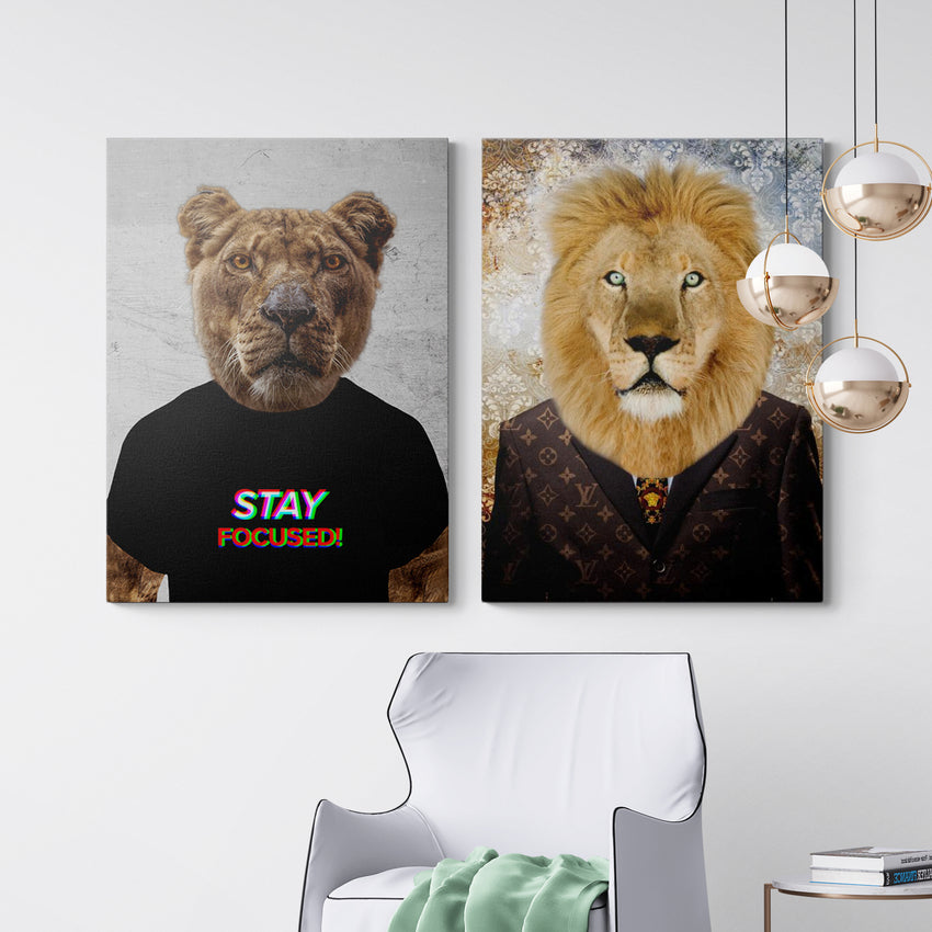 Discover Lion Suit Canvas Art, The King Bundle Prints | Motivational Canvas Set of 2 Art Pieces, THE KING BUNDLE by Original Greattness™ Canvas Wall Art Print