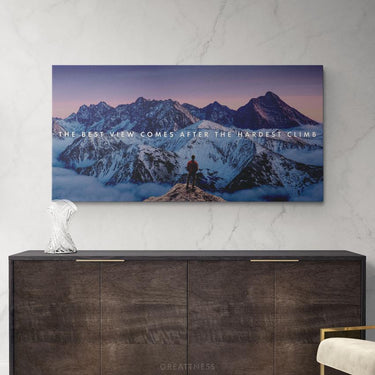 Discover Inspirational Office Wall Art, Hardest Climb, The Climb Motivational Landscape Wall Decor, THE HARDEST CLIMB by Original Greattness™ Canvas Wall Art Print