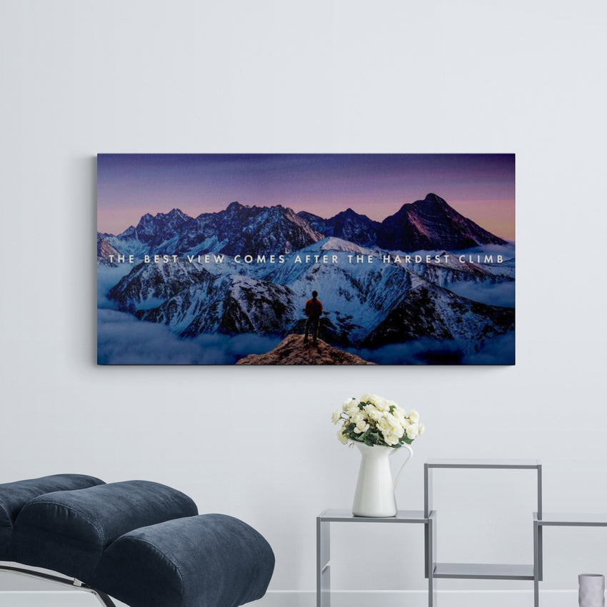 Discover Inspirational Office Wall Art, Hardest Climb, The Climb Motivational Landscape Wall Decor, THE HARDEST CLIMB by Original Greattness™ Canvas Wall Art Print
