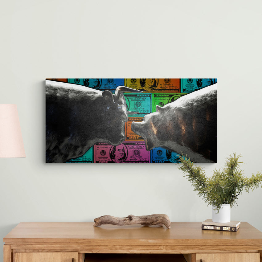 Discover Stock Market Canvas Art, Bull Bear - Wall Street Stock Market Canvas Wall Art, BULL BEAR by Original Greattness™ Canvas Wall Art Print