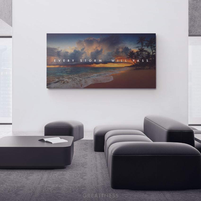 Discover Motivational Landscape Wall Art, Every Storm Will Pass - Sunset Beach Landscape Canvas Art, EVERY STORM WILL PASS II by Original Greattness™ Canvas Wall Art Print