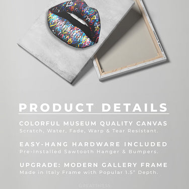 Discover Motivational Lips Wall Art, Pop Art Sexy Graffiti Lips Canvas Print Colorful Abstract, GRAFFITI LIPS by Original Greattness™ Canvas Wall Art Print