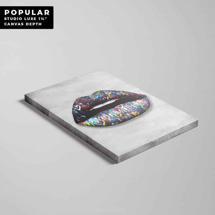 Discover Motivational Lips Wall Art, Pop Art Sexy Graffiti Lips Canvas Print Colorful Abstract, GRAFFITI LIPS by Original Greattness™ Canvas Wall Art Print