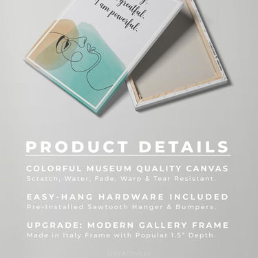 Discover Greattness Original, Women Yoga Quote Sign Poster Motivational Canvas Wall Art, I AM STRONG, GREATFUL & POWERFUL by Original Greattness™ Canvas Wall Art Print