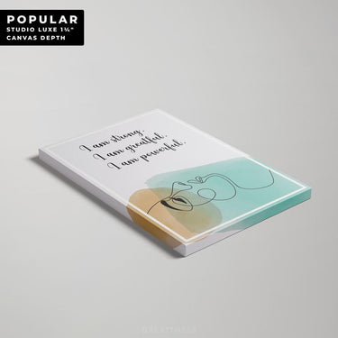 Discover Greattness Original, Women Yoga Quote Sign Poster Motivational Canvas Wall Art, I AM STRONG, GREATFUL & POWERFUL by Original Greattness™ Canvas Wall Art Print