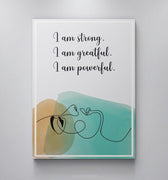Discover Greattness Original, Women Yoga Quote Sign Poster Motivational Canvas Wall Art, I AM STRONG, GREATFUL & POWERFUL by Original Greattness™ Canvas Wall Art Print