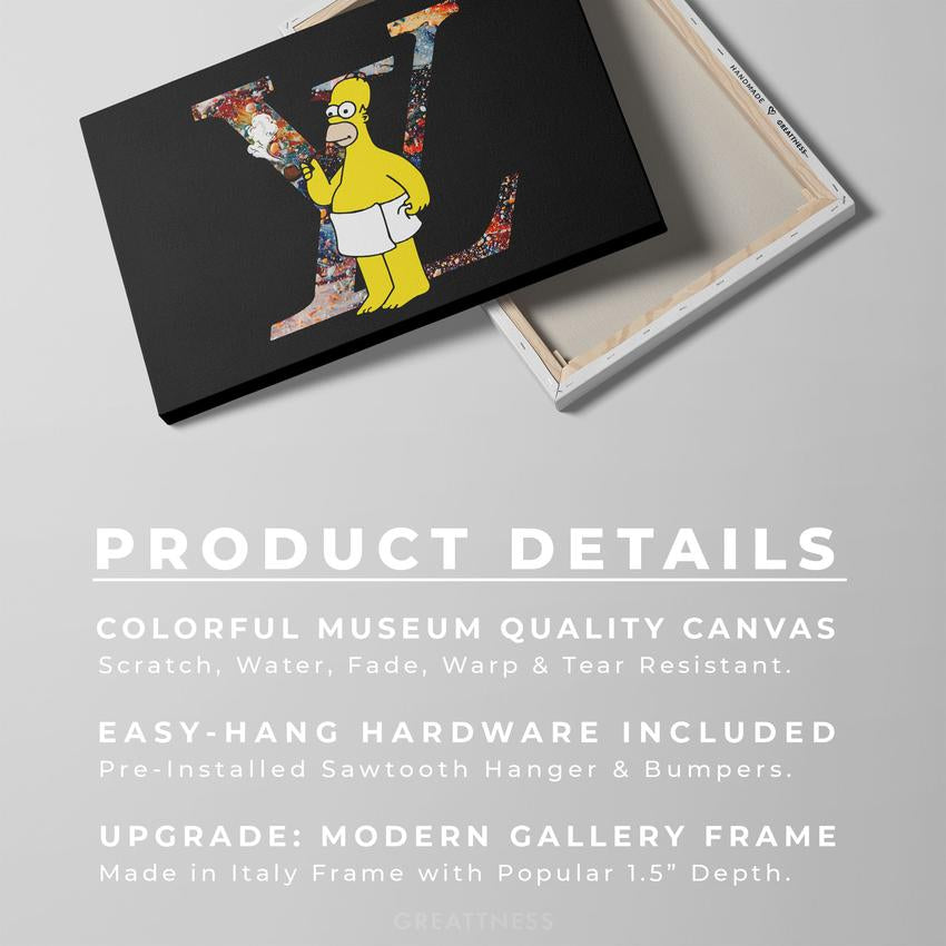 Discover Homer Simpson Wall Art, Homer Simpson Louis Vuitton Luxury Canvas Wall Art, LV AFTERPARTY by Original Greattness™ Canvas Wall Art Print