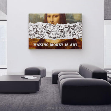 Discover Shop Mona Lisa Money Wall Art, Mona Lisa Money Dollar Wall Art, Success Canvas, MAKING MONEY IS ART by Original Greattness™ Canvas Wall Art Print