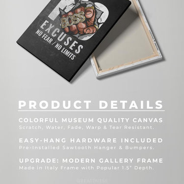 Discover Motivational Canvas Art, No Excuses Motivational Canvas Wall Art, NO EXCUSES CANVAS by Original Greattness™ Canvas Wall Art Print