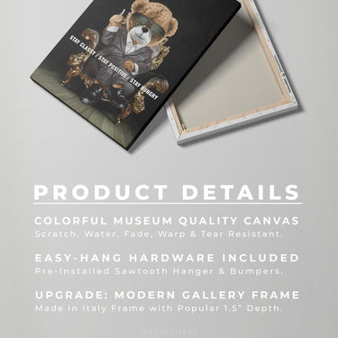 Discover Shop Classic Canvas Art, Stay Classy, Stay Hungry Quote Bear Motivational Canvas Art, STAY CLASSY BEAR by Original Greattness™ Canvas Wall Art Print