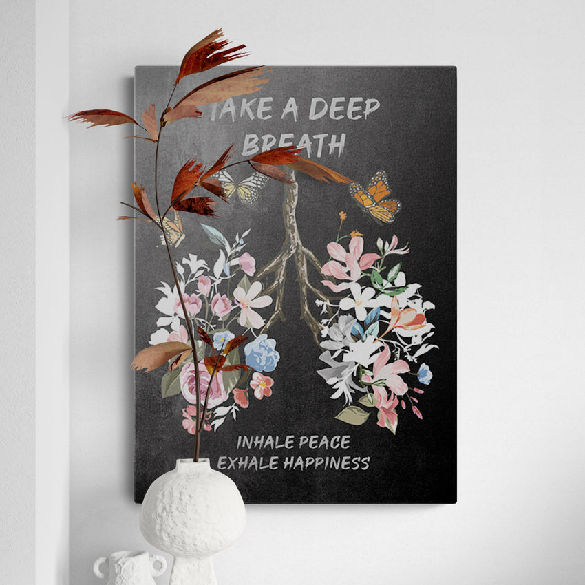 motivational money plant quotes Take a Deep Breath Meditation Quote Motivational Canvas Art – Greattness™