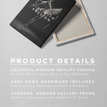 Discover Shop Music Dance Canvas Art, Ballerina Ballet Tutu Modern Canvas Wall Art - Live with Passion, Live with Passion by Original Greattness™ Canvas Wall Art Print