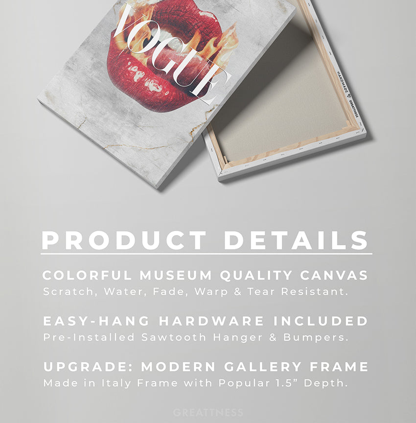 Discover Shop Lips Canvas Art, Vogue Red Lips Artwork, Inspirational Wall Art, FIRE VOGUE LIPS by Original Greattness™ Canvas Wall Art Print