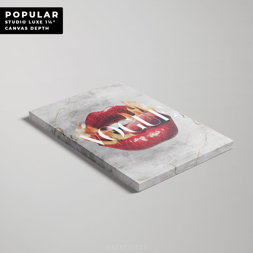 Discover Shop Lips Canvas Art, Vogue Red Lips Artwork, Inspirational Wall Art, FIRE VOGUE LIPS by Original Greattness™ Canvas Wall Art Print