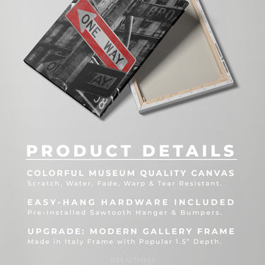 Discover Shop New York Canvas Art, One Way New York Street Vintage Canvas Wall Art , One Way New York by Original Greattness™ Canvas Wall Art Print