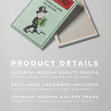 Discover Shop Monopoly Property Canvas Art, Motivational Monopoly Properties Card Quote Canvas Art, MONOPOLY PROPERTY - PERSISTENCE by Original Greattness™ Canvas Wall Art Print