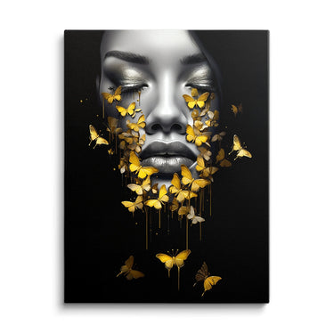 Discover Butterfly Women Face Wall Art, Abstract Butterfly Girl Women Face Black Gold Wall Art, Abstract Butterfly Girl by Original Greattness™ Canvas Wall Art Print