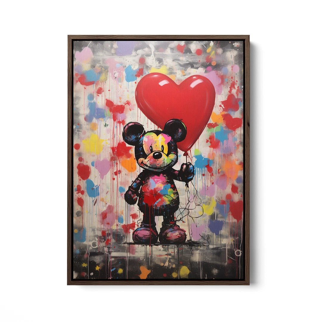 Discover Shop Mickey Mouse Wall Art, Colorful Mickey Mouse Heart Balloon Graffiti Painting Art, Mickey Mouse Love by Original Greattness™ Canvas Wall Art Print