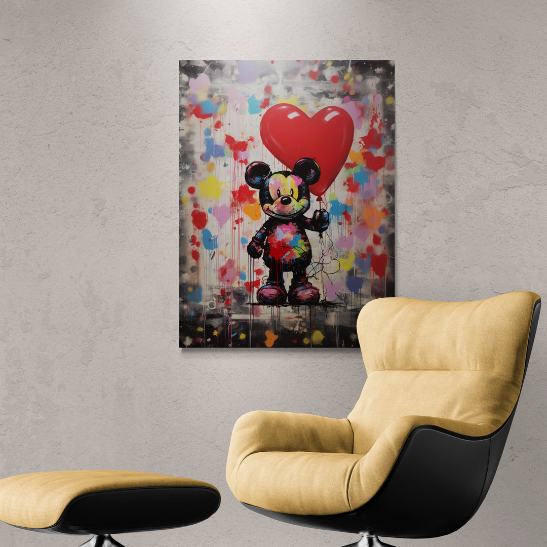 Discover Shop Mickey Mouse Wall Art, Colorful Mickey Mouse Heart Balloon Graffiti Painting Art, Mickey Mouse Love by Original Greattness™ Canvas Wall Art Print