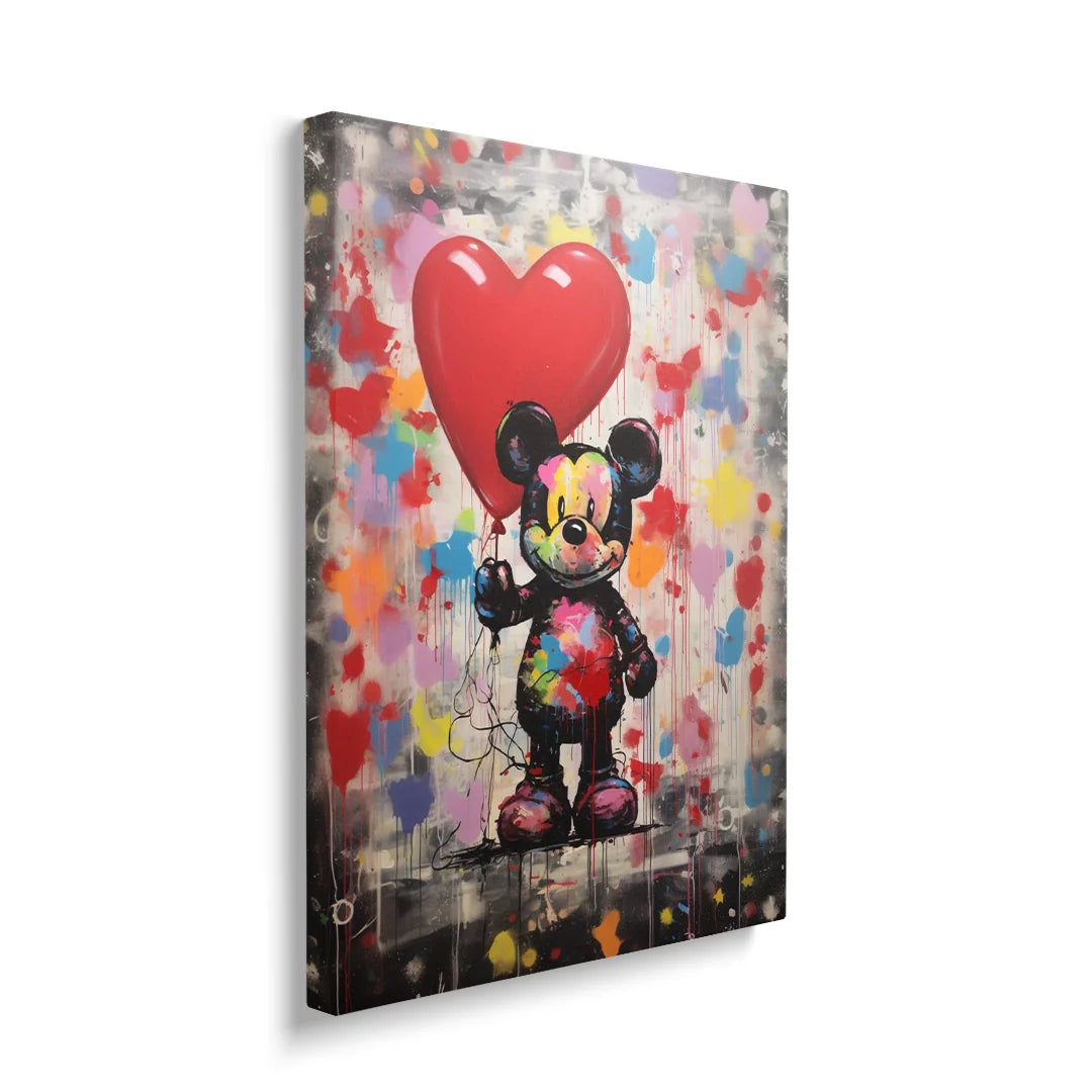 Discover Shop Mickey Mouse Wall Art, Colorful Mickey Mouse Heart Balloon Graffiti Painting Art, Mickey Mouse Love by Original Greattness™ Canvas Wall Art Print