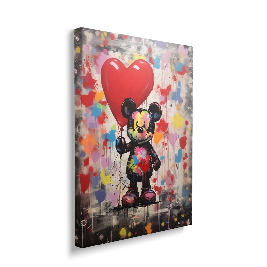 Discover Shop Mickey Mouse Wall Art, Colorful Mickey Mouse Heart Balloon Graffiti Painting Art, Mickey Mouse Love by Original Greattness™ Canvas Wall Art Print