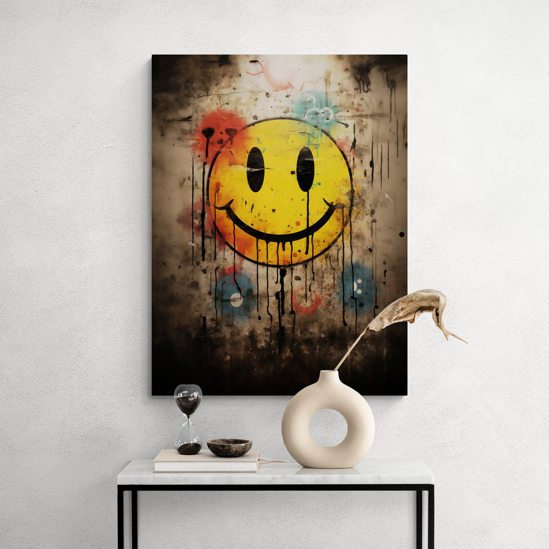 Discover Shop Smile Canvas Art, Smiley Emoji Face Painting Melting, Graffiti Canvas Art, SMILE HAPPY by Original Greattness™ Canvas Wall Art Print