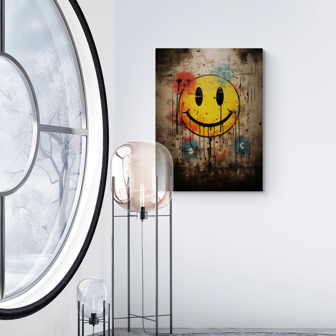 Discover Shop Smile Canvas Art, Smiley Emoji Face Painting Melting, Graffiti Canvas Art, SMILE HAPPY by Original Greattness™ Canvas Wall Art Print