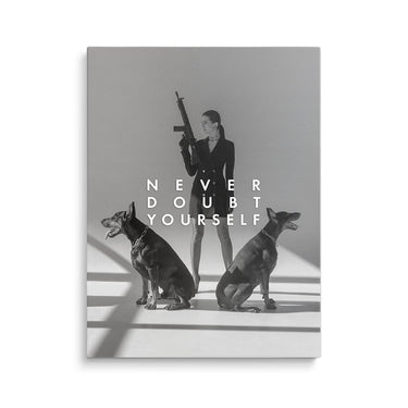 Discover Modern Photography Canvas Art, Doberman Women Gun Motivational Canvas Art, Doberman Women by Original Greattness™ Canvas Wall Art Print