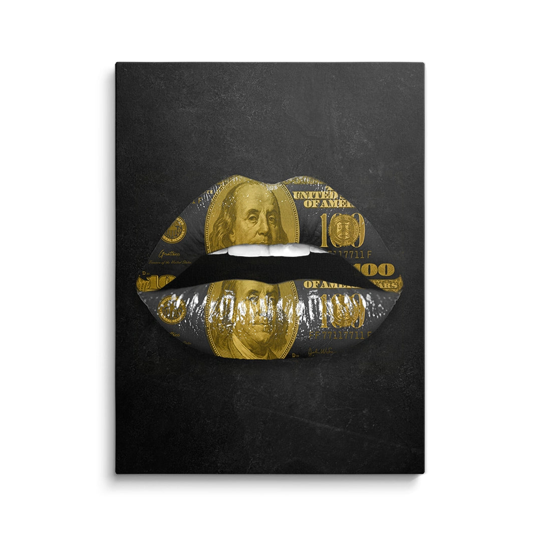 Discover Money Lips Canvas Art, Gold Dollar Lips Wall Art - Inspirational Lips Money Artwork, GOLD DOLLAR LIPS by Original Greattness™ Canvas Wall Art Print