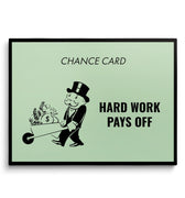 Discover Monopoly Card Canvas Art, Monopoly Chance Card Canvas Art, Hard Work Pays Off Quote Sign, HARD WORK PAYS OFF by Original Greattness™ Canvas Wall Art Print