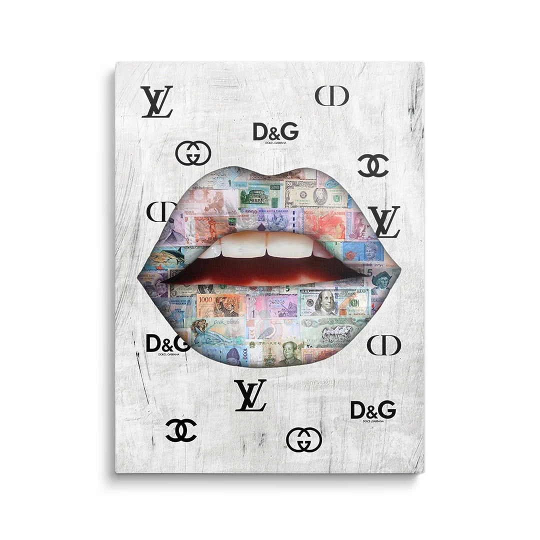 Discover Lips Canvas Wall Art, Luxury Dollar Lips Money Fashion Canvas Wall Art, LUXURY DOLLAR LIPS by Original Greattness™ Canvas Wall Art Print